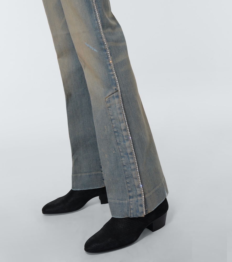 Distressed embellished denim jeans