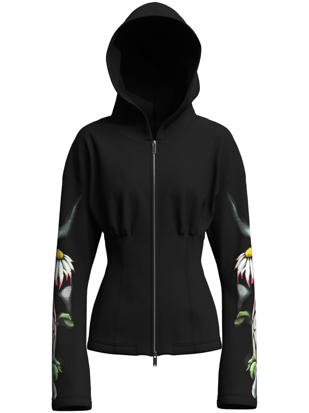 Floral-print zip-up hoodie - Black
