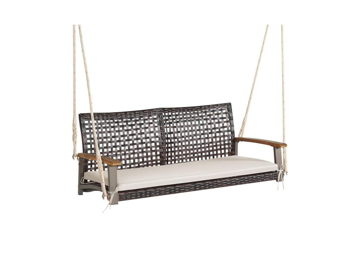 2-Person Rattan Hanging Porch Swing Chair - Off white