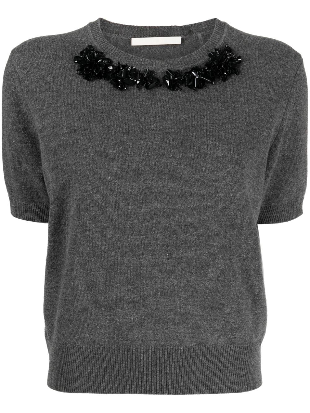 Floral-applique wool-cashmere jumper - Grey
