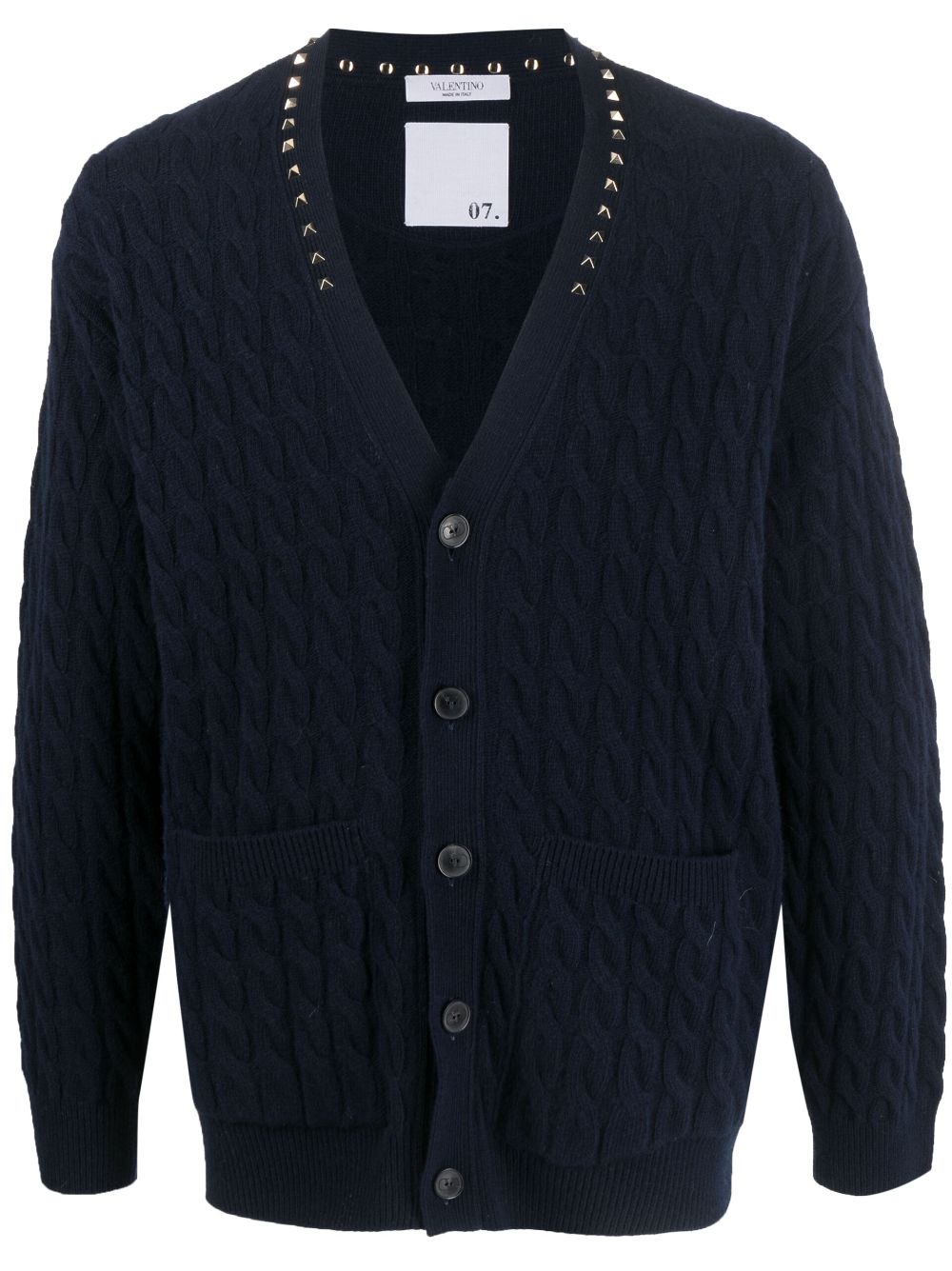 Rockstud-embellished cable-knit cardigan - Blue