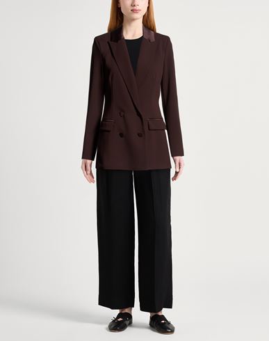 Woman Blazer Chocolate brown Size M Polyester, Elastane