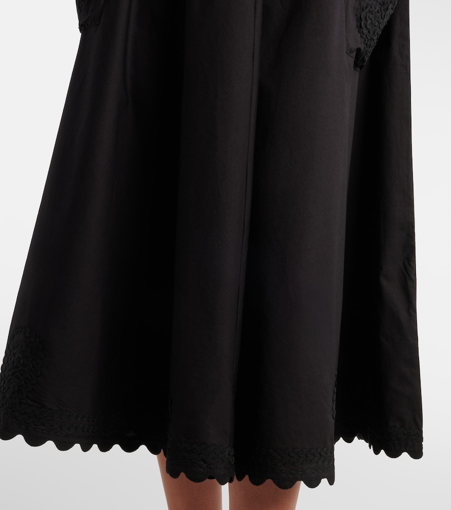 Embroidered scalloped cotton poplin midi dress