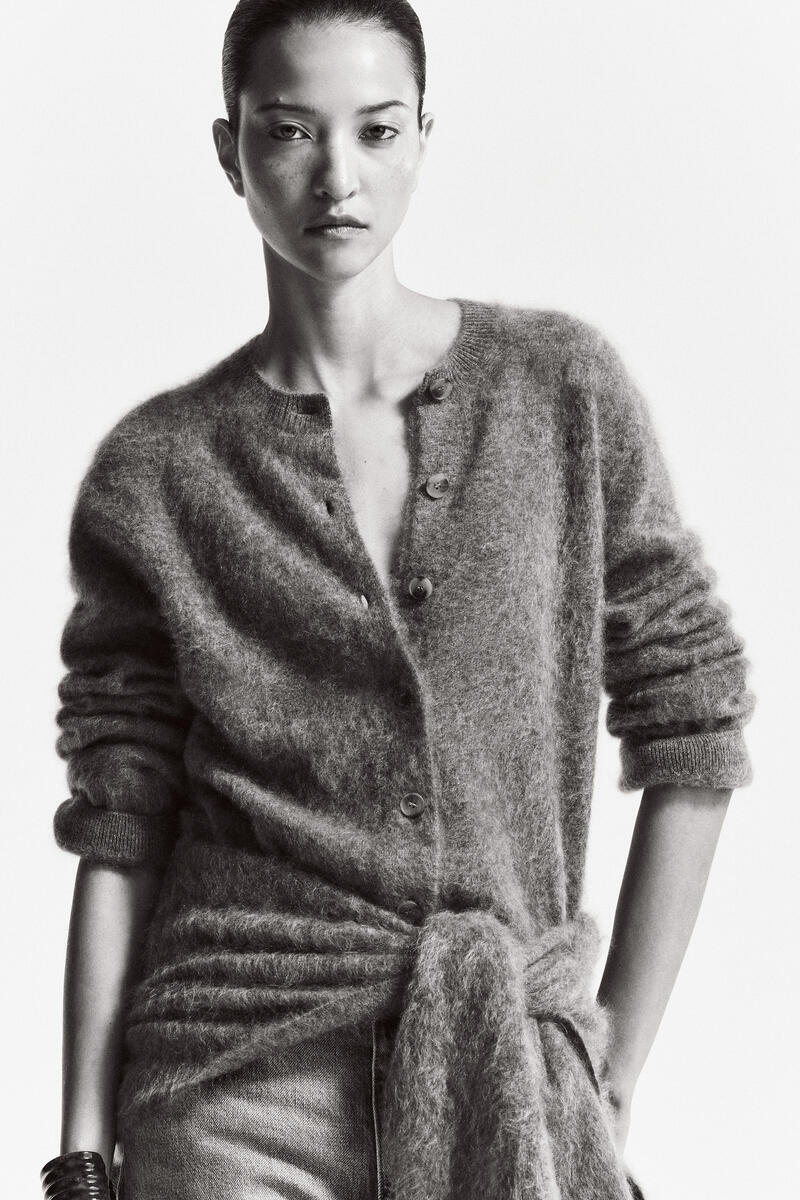 Brushed-Cashmere Crew-Neck Cardigan