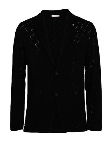 Man Cardigan Black Size L Cotton, Acrylic