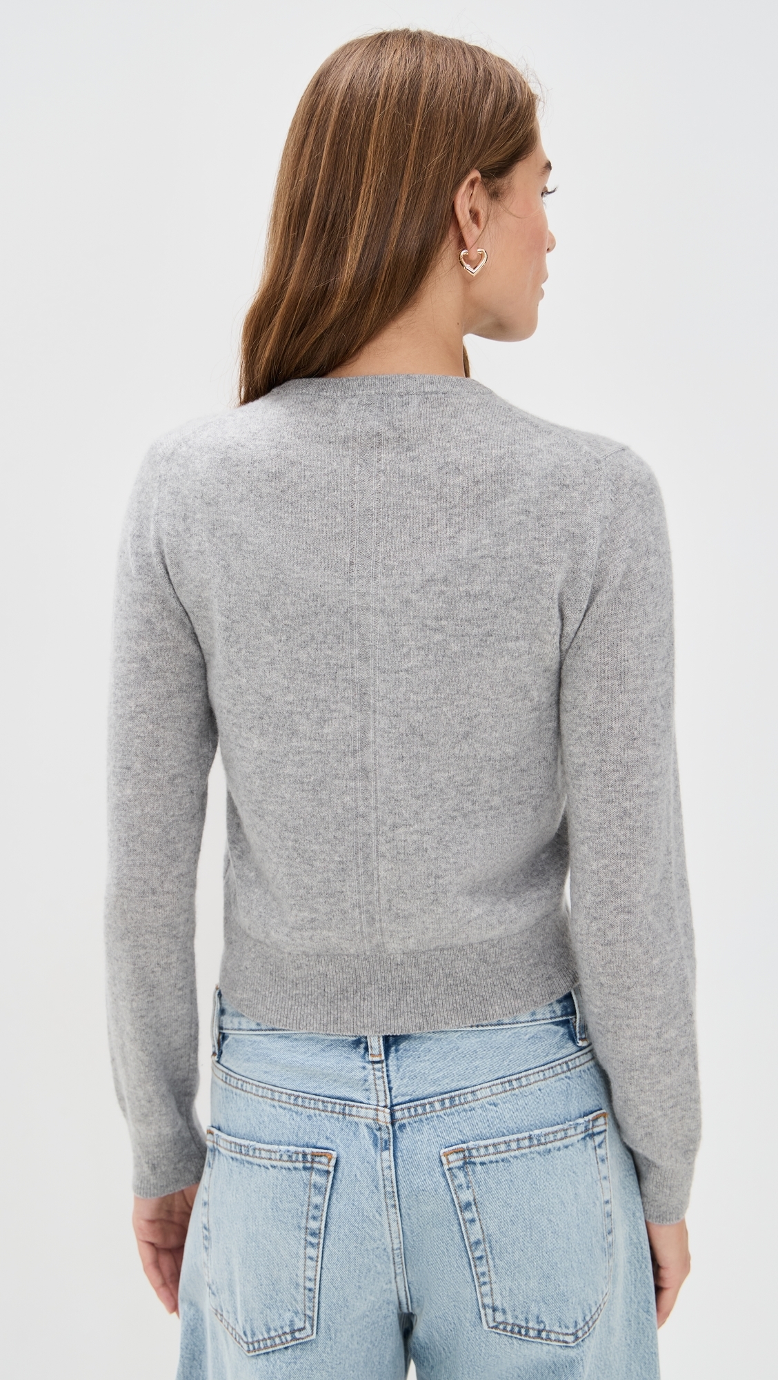 Cashmere Crew Neck Cardigan Grey Heather