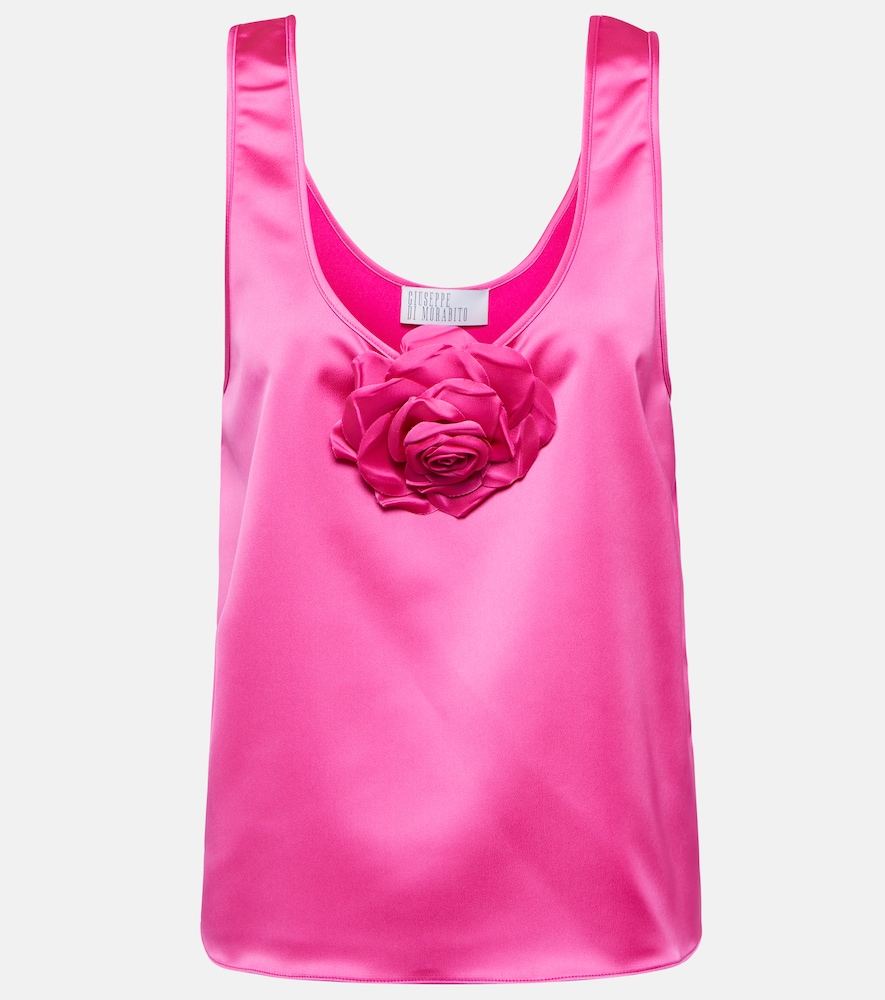 Rose-appliqué satin top