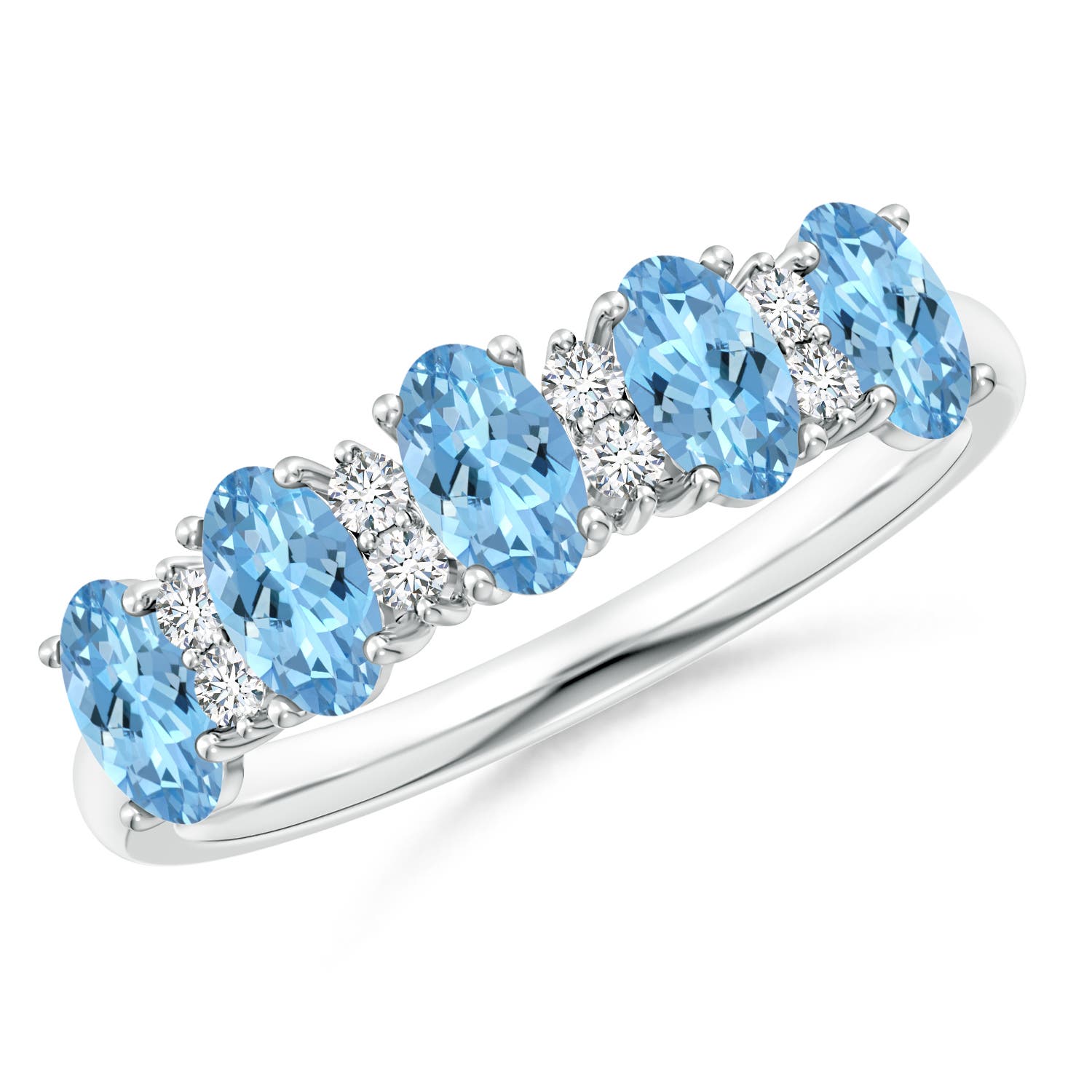 Angara 1.0 Carat Five Stone Aquamarine and Diamond Wedding Ring in 14K White Gold