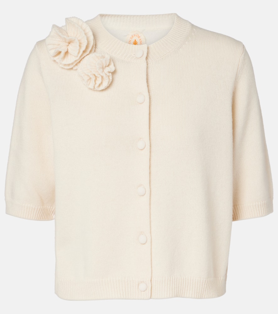 Floral-appliqué wool and cashmere cardigan