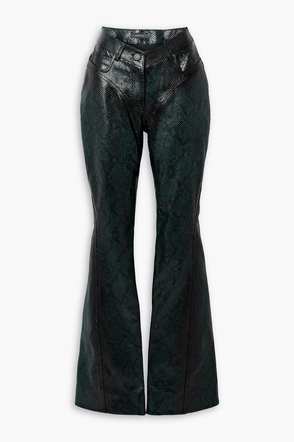 Paneled snake-effect leather flared pants - Green - FR 38