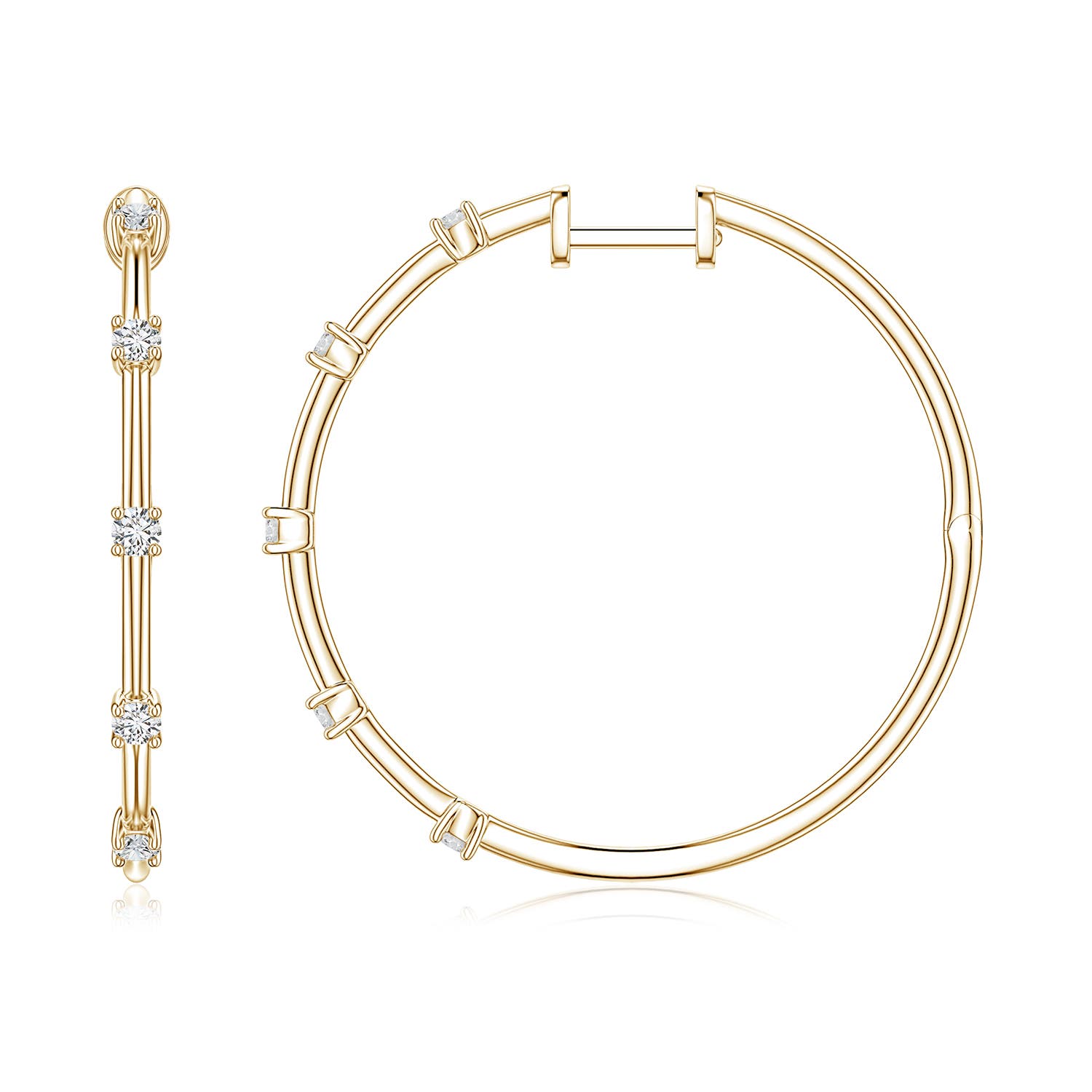 Angara 0.35 CTW Round Diamond Five-Stone Station Hoop Earrings in 14K Yellow Gold