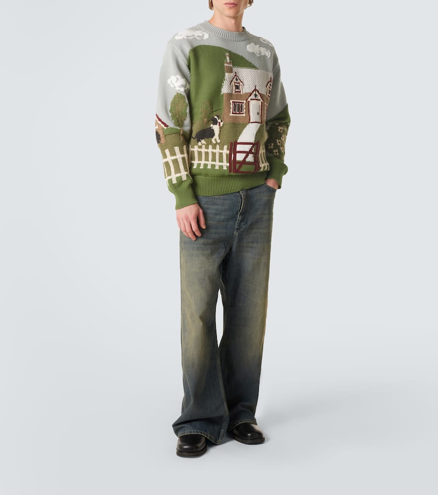 Intarsia cotton and wool sweater