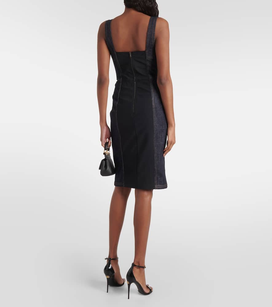 Logo embroidered denim midi dress