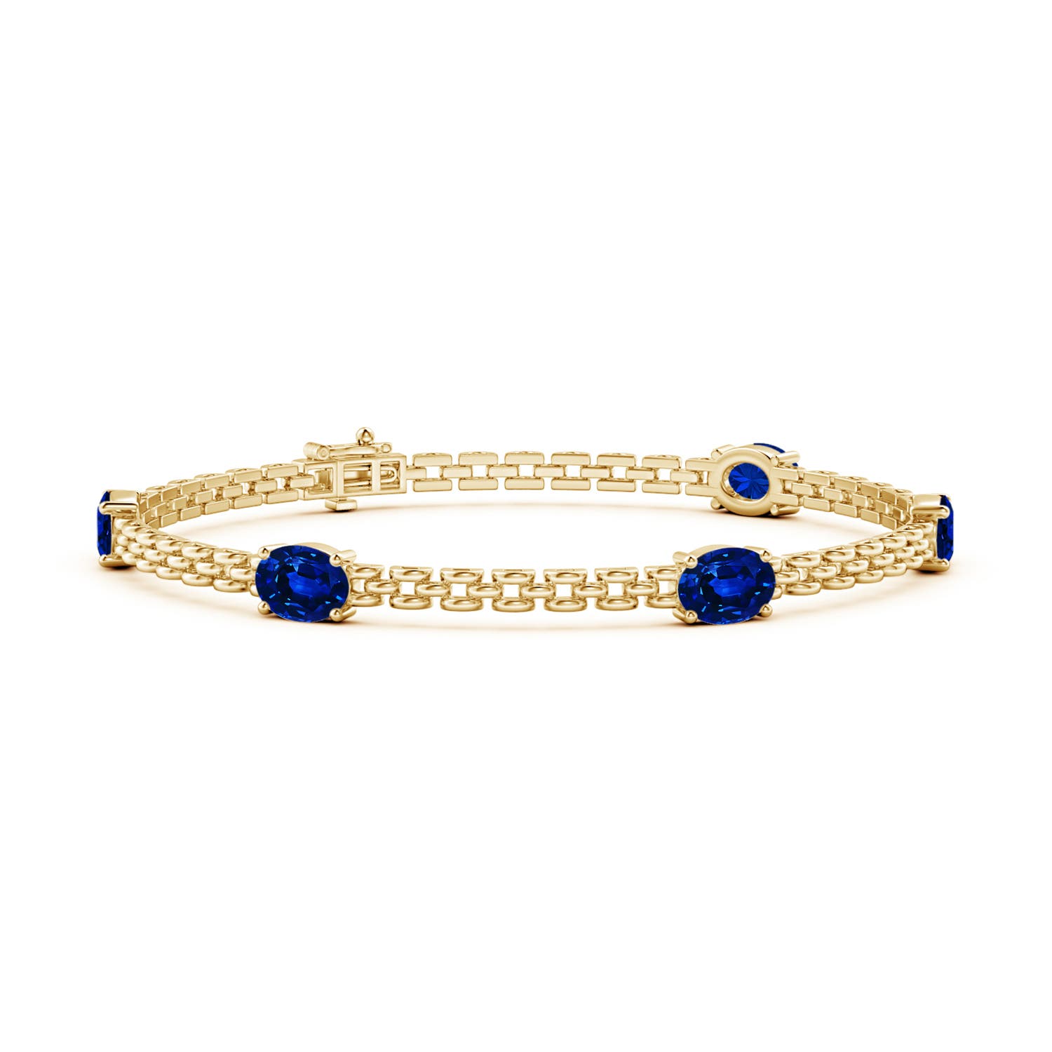 Angara 4.25 Carats Five Stone Oval Sapphire Station Link Bracelet in 14K Yellow Gold