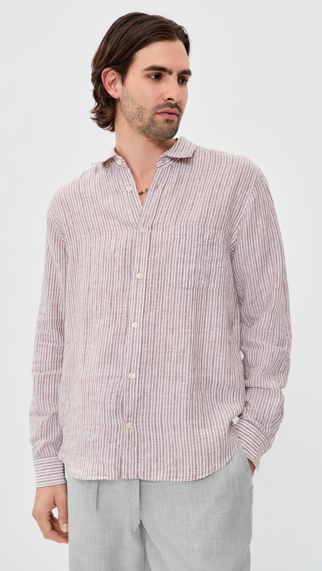 Telles Linen Striped Shirt Caramel