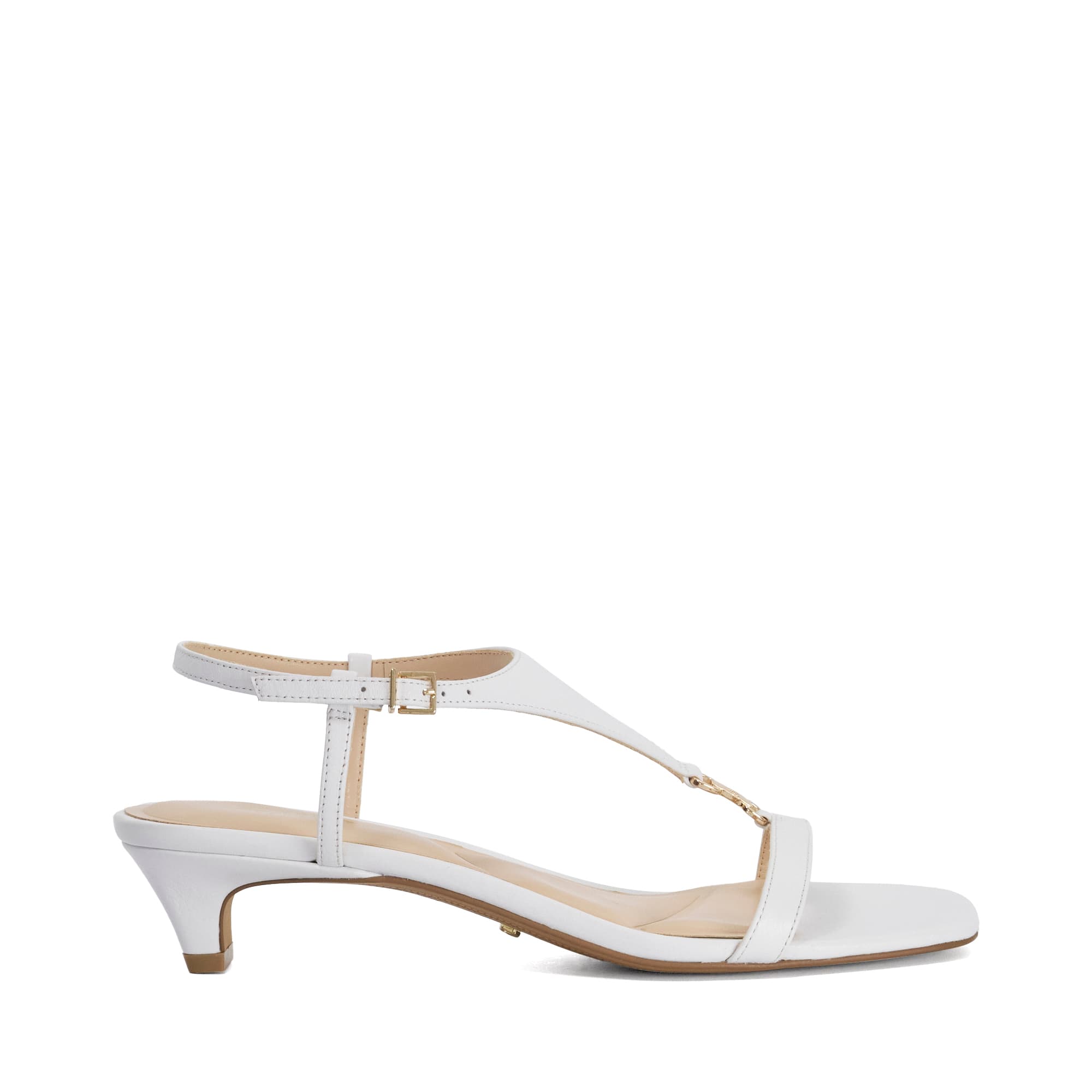Dune London Womens Ladies Monacos - Leather Kitten Heel T-Bar Sandals - White