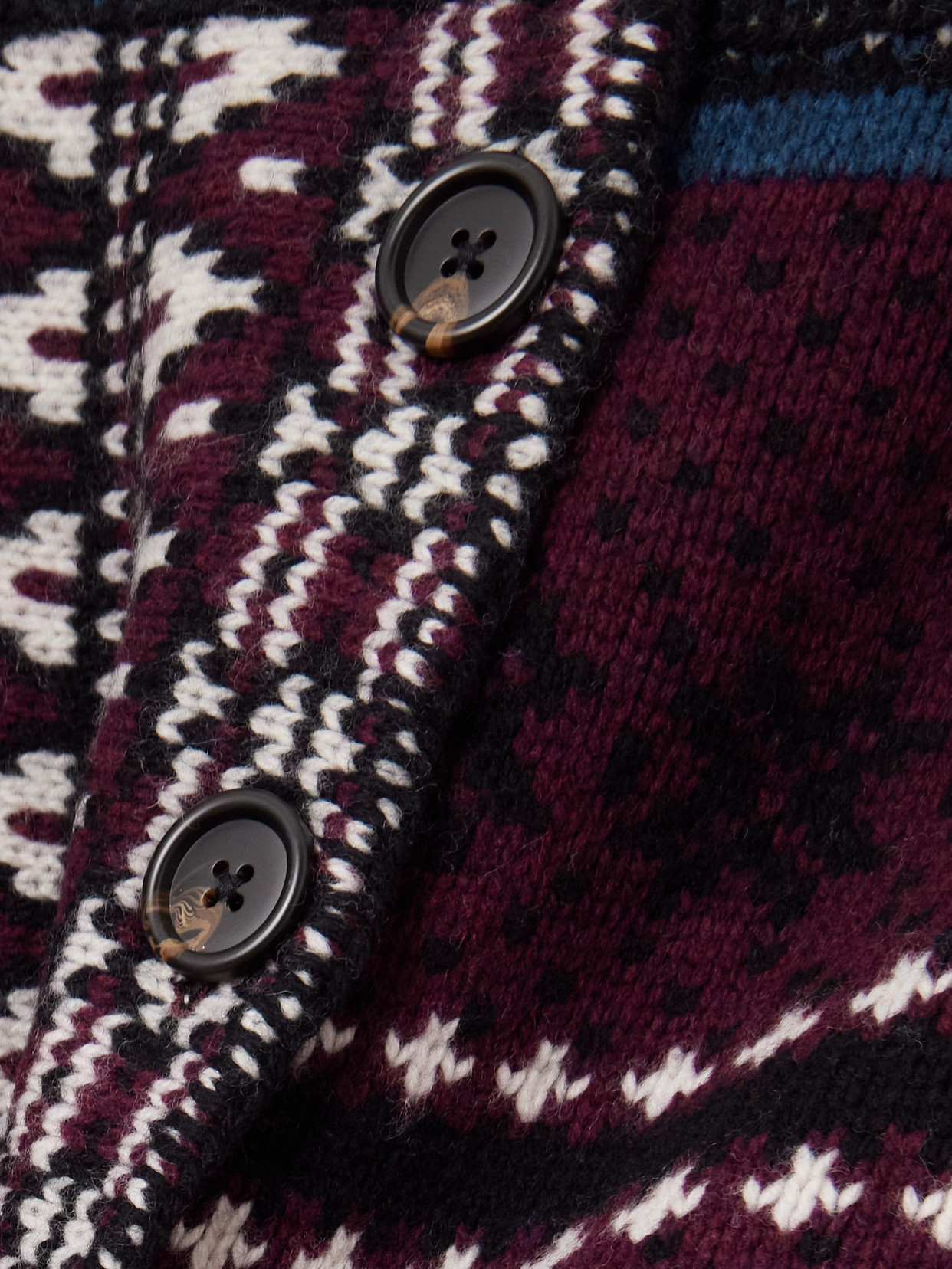 Linea Paneled Fair Isle Merino Wool Cardigan - Burgundy