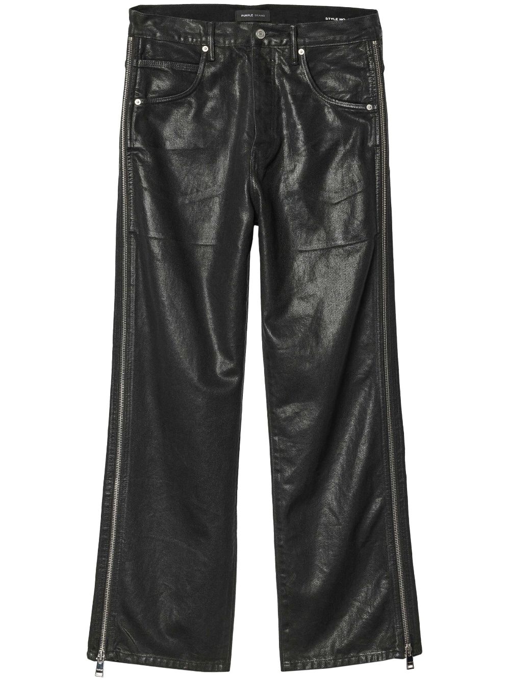 P018 Side-Zip Coated wide-leg jeans - Black