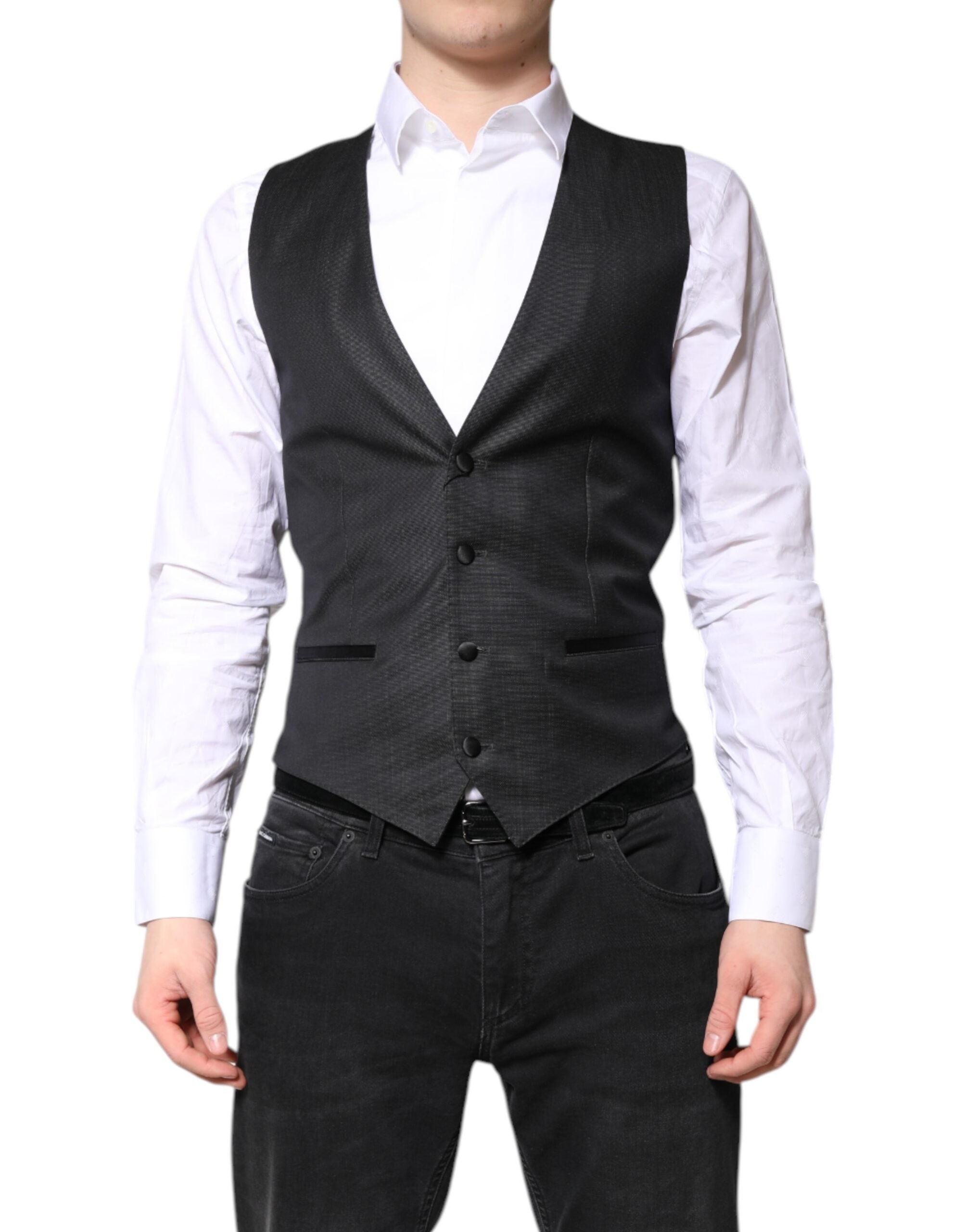 Virgin Wool & Silk Formal Vest — Black