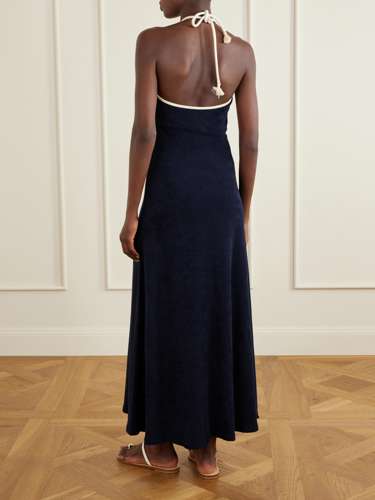 Gleymoon Cut-out Cotton-terry Halterneck Maxi Dress - Navy