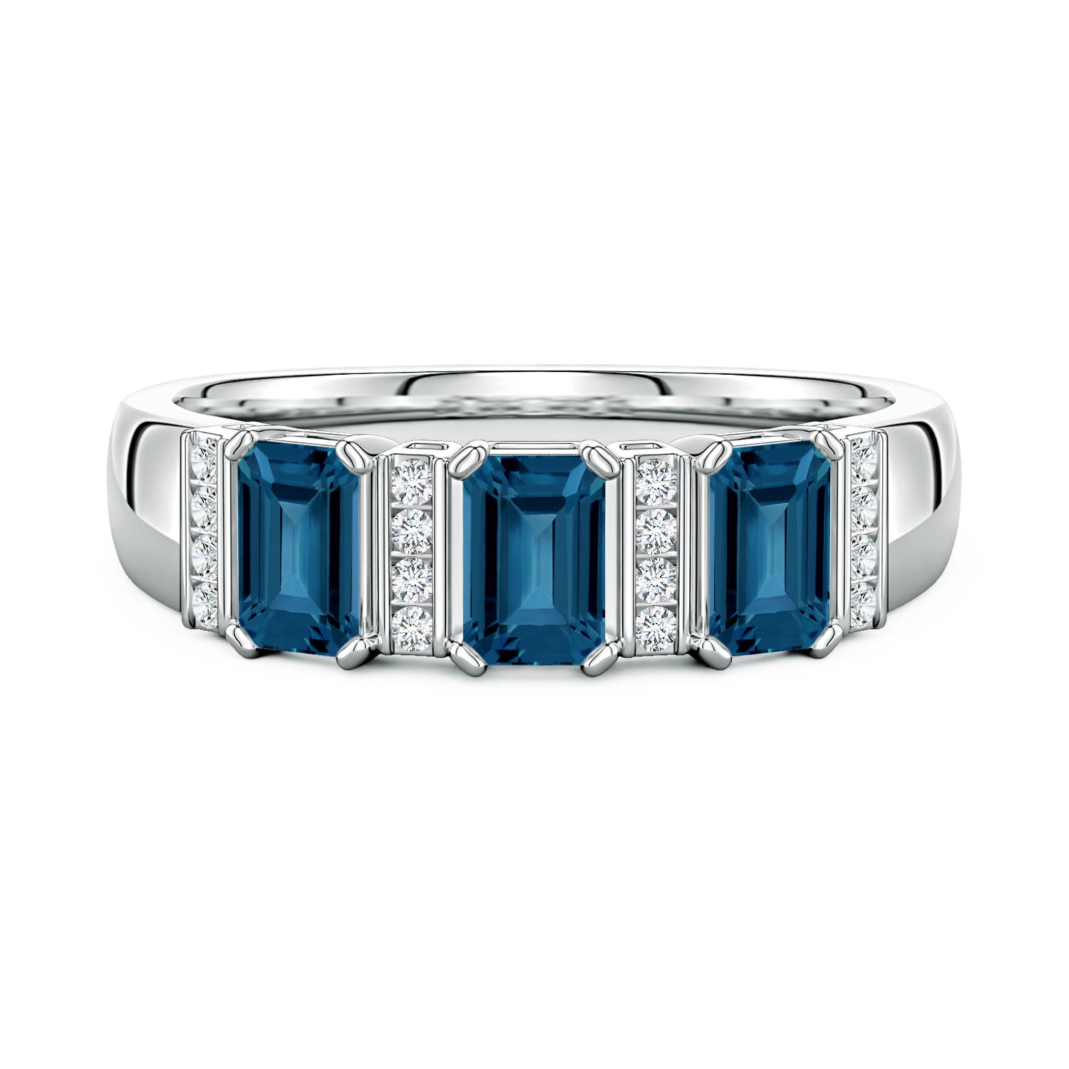 Lee Harris x Angara 1.15 CTW London Blue Topaz and Diamond Modern Art Deco Inspired Semi Eternity Ring in Platinum
