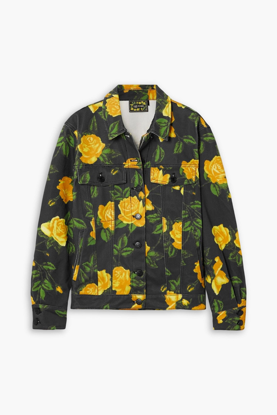 Floral-print denim jacket - Black - UK 10