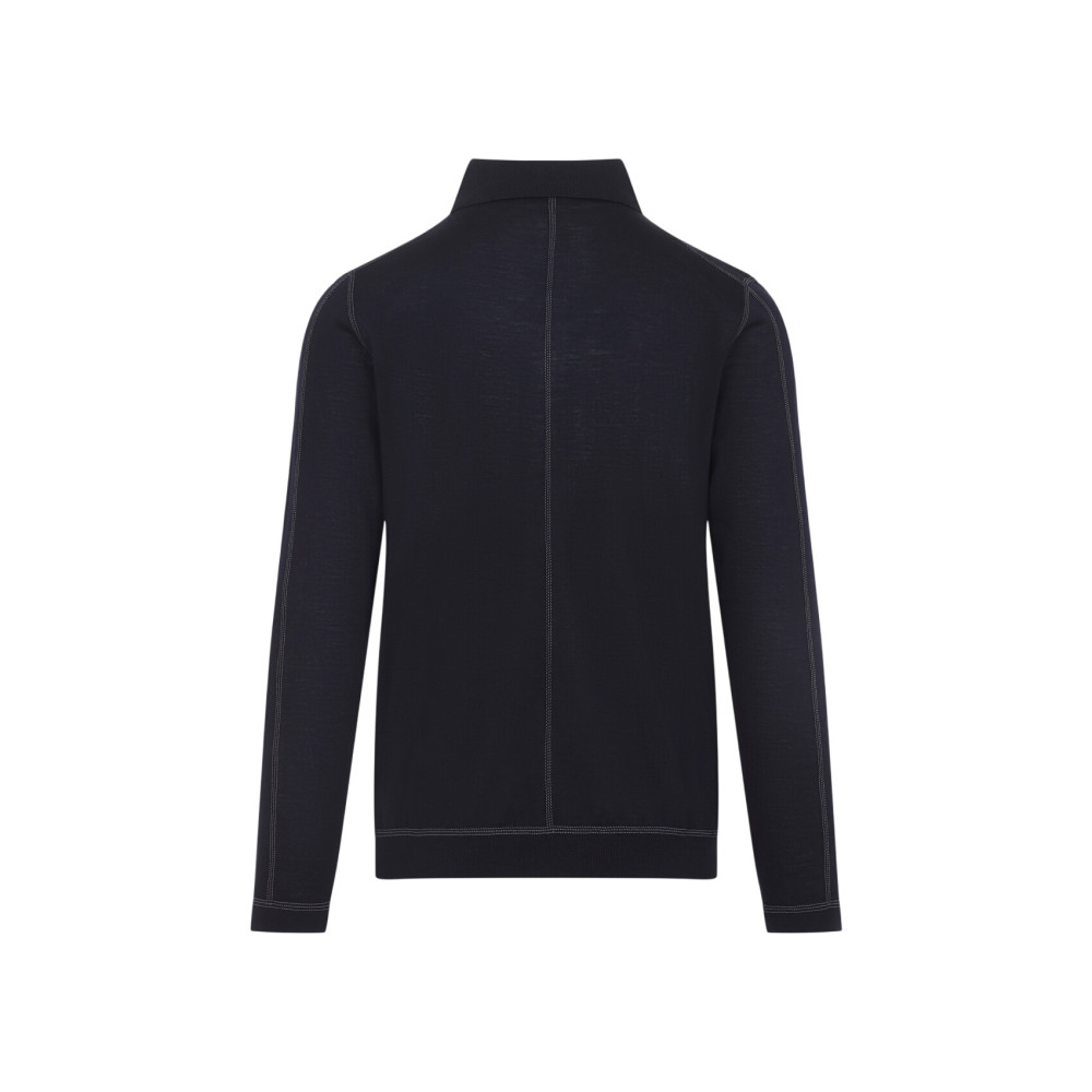 Blue Solid Polo Sweater