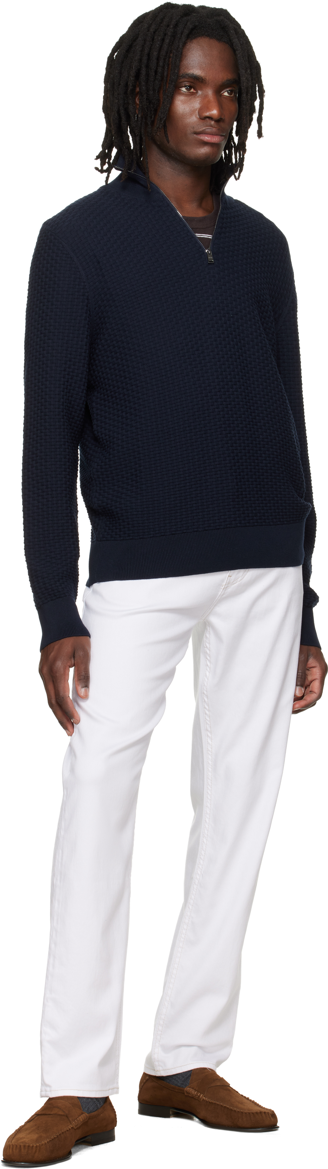 White Five-Pocket Stretch Jeans