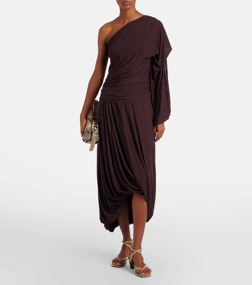 Gabri draped one-shoulder jersey midi dress