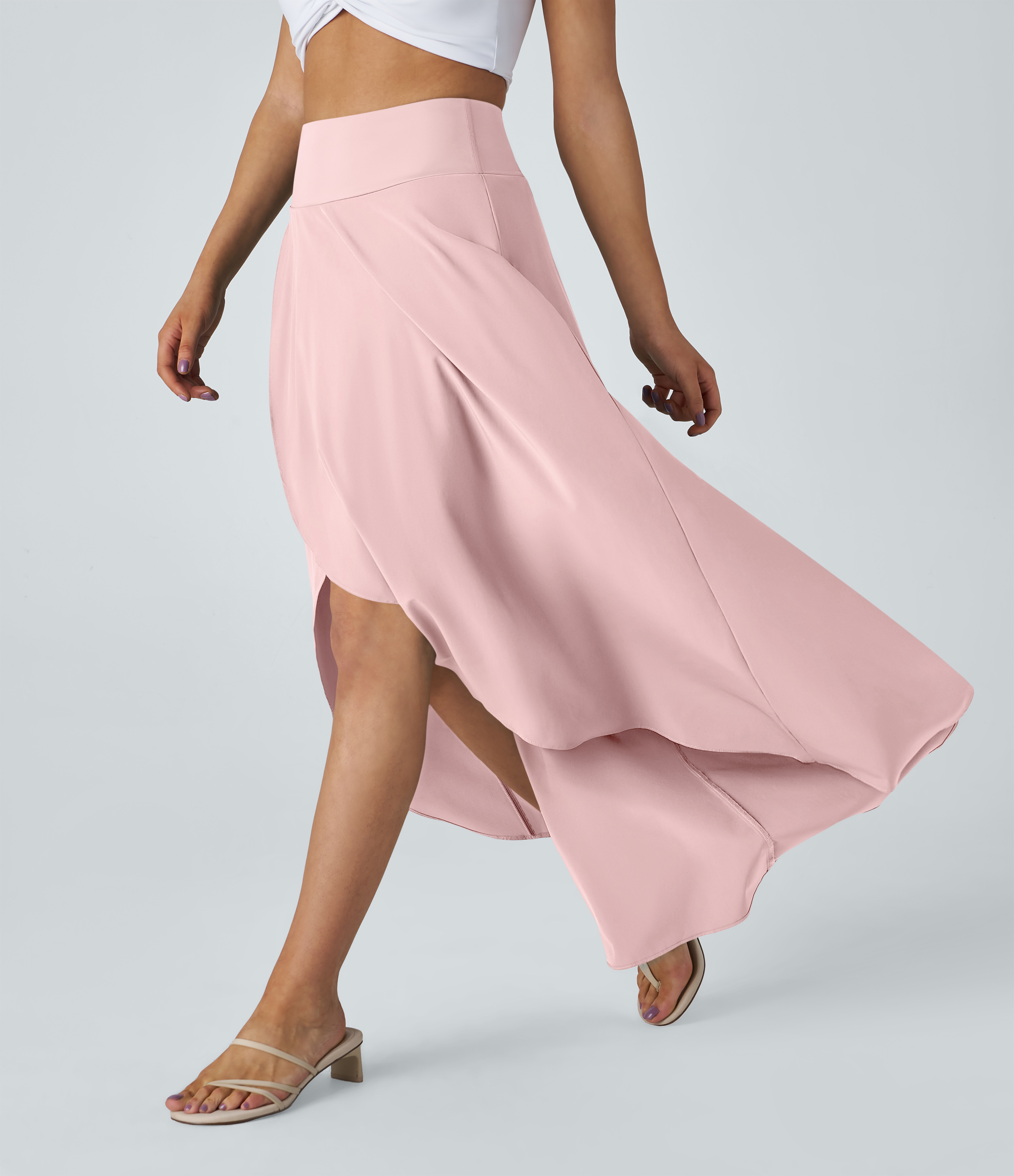 Breezeful™ High Waisted High Low Ruffle 2-in-1 Flowy Quick Dry Casual Regular Maxi Skirt  - Primrose Pink