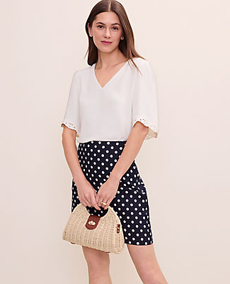 Ann Taylor Petite Embroidered Mixed Media Top