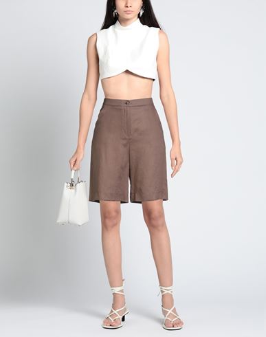 Woman Shorts & Bermuda Shorts Taupe Size 6 Linen
