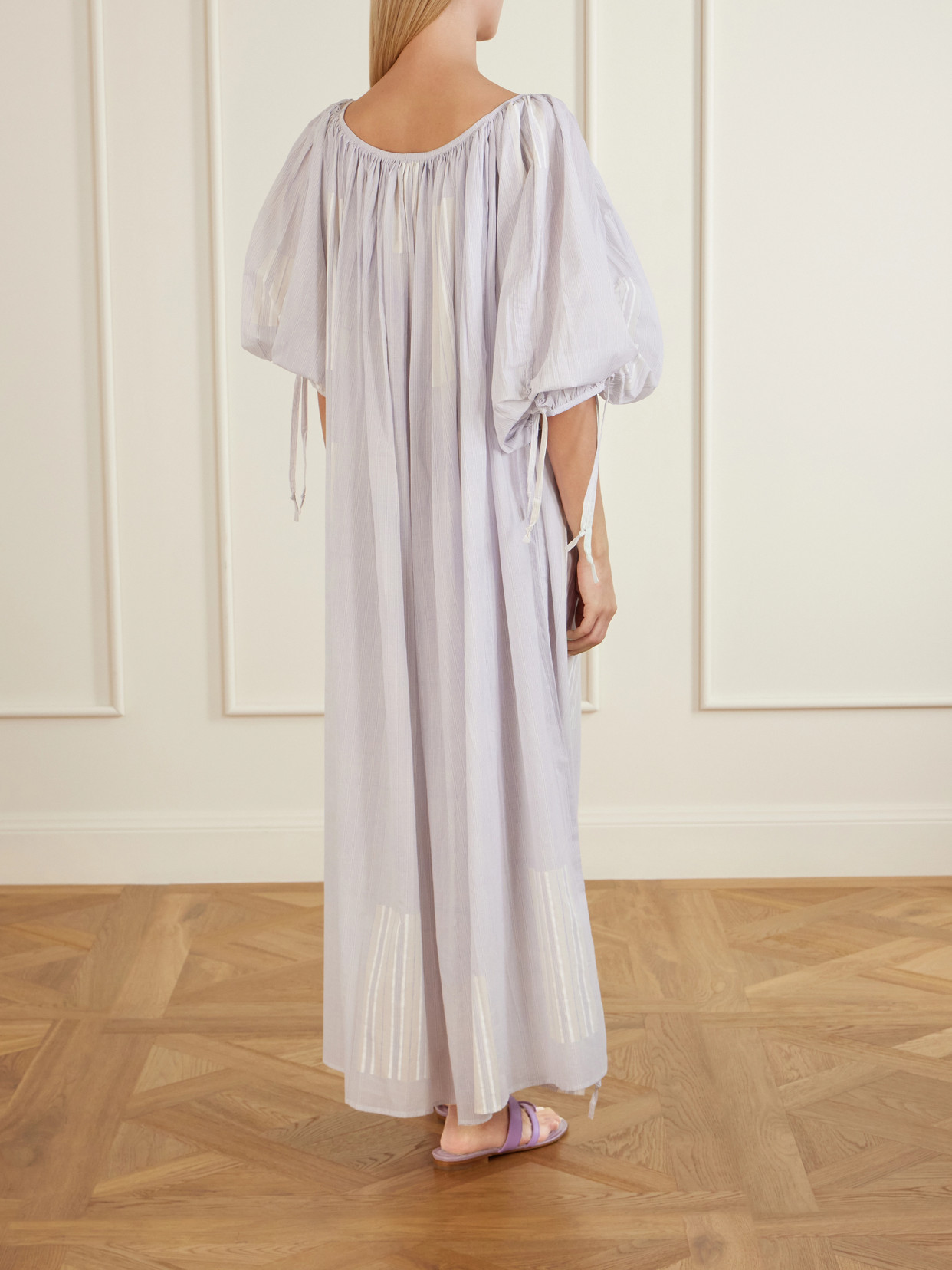 Athenaïs Gathered Striped Cotton-voile Maxi Dress - Gray