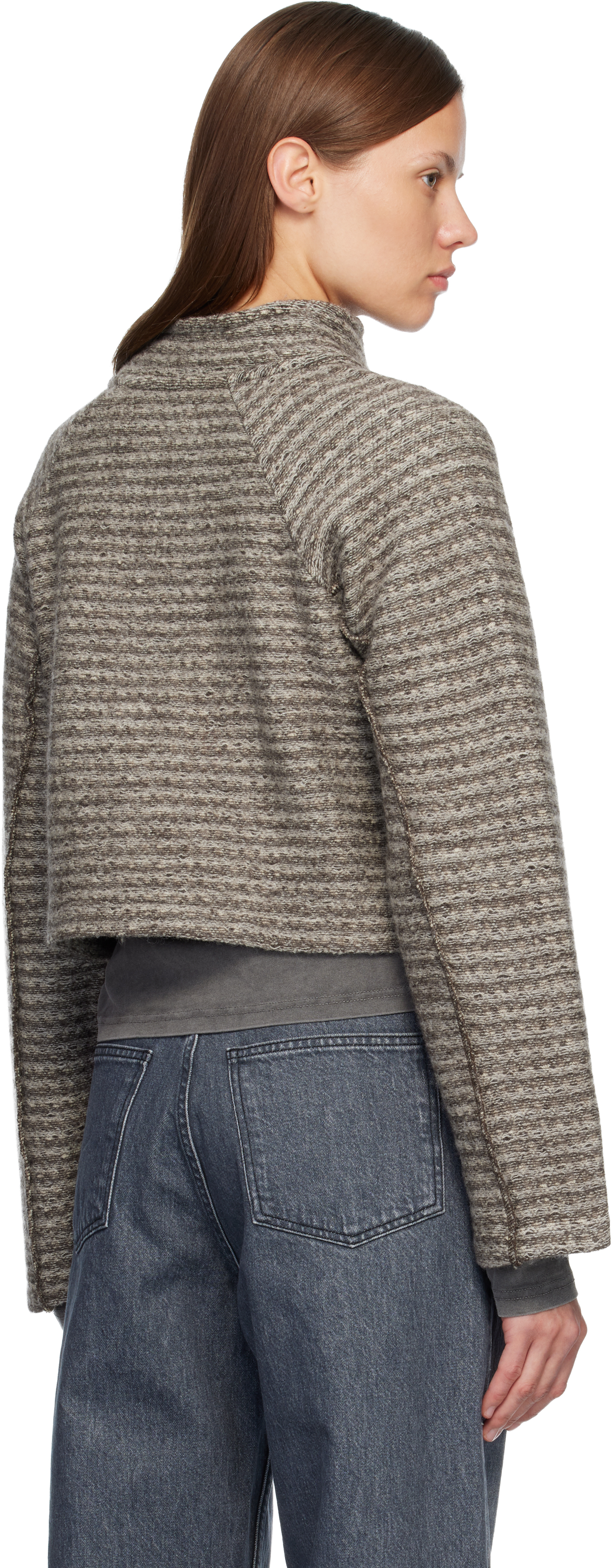 Gray Cropped Leisure Zip Up Jacket