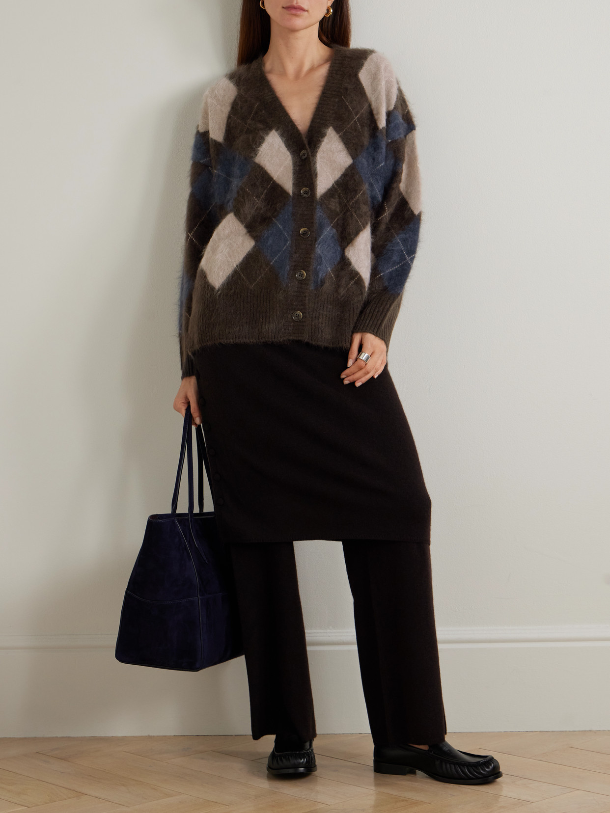 Elaria Argyle Brushed Cashmere-jacquard Cardigan - Brown