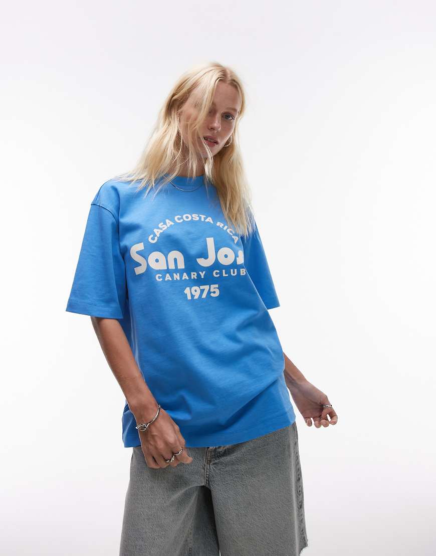 Topshop jersey San Jose graphic oversized t-shirt in cobalt blue