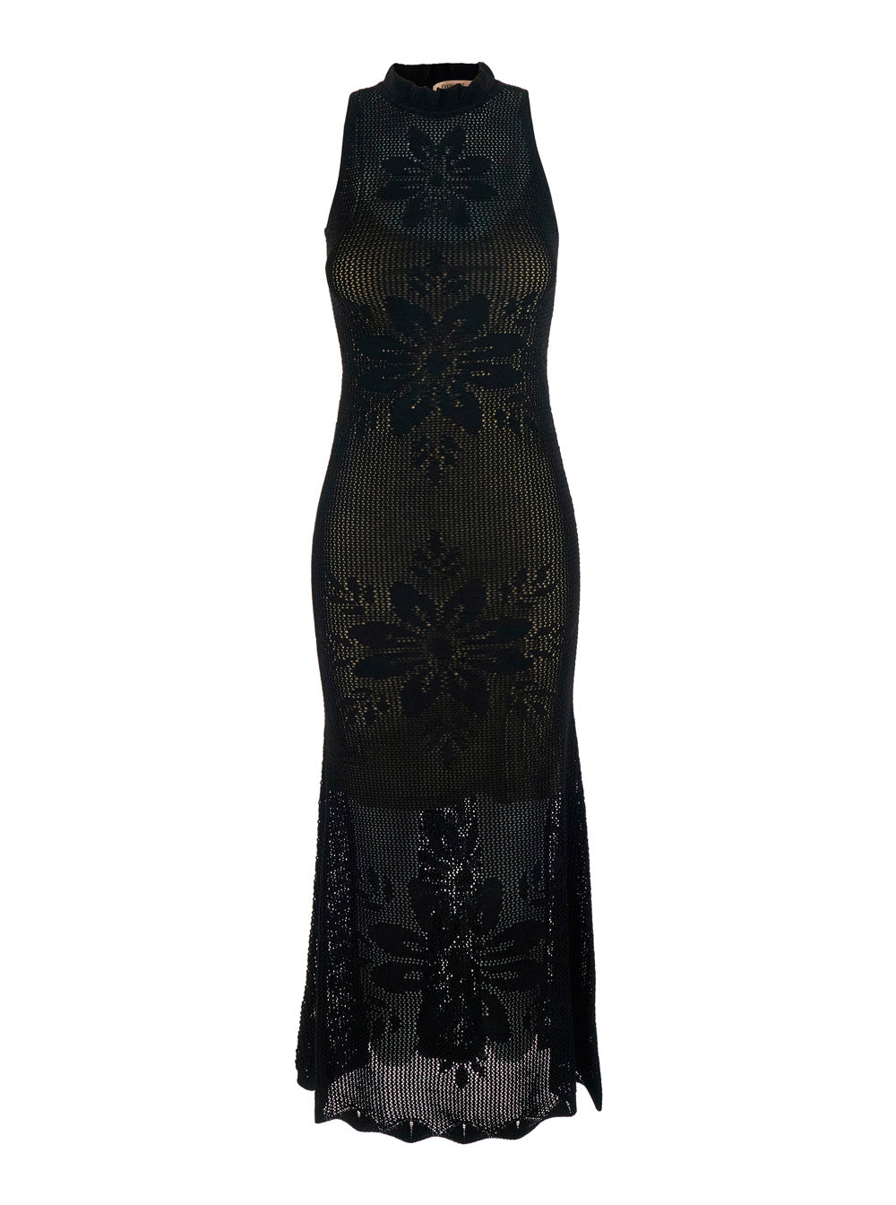 Embroidered Viscose Blend Dress — Black