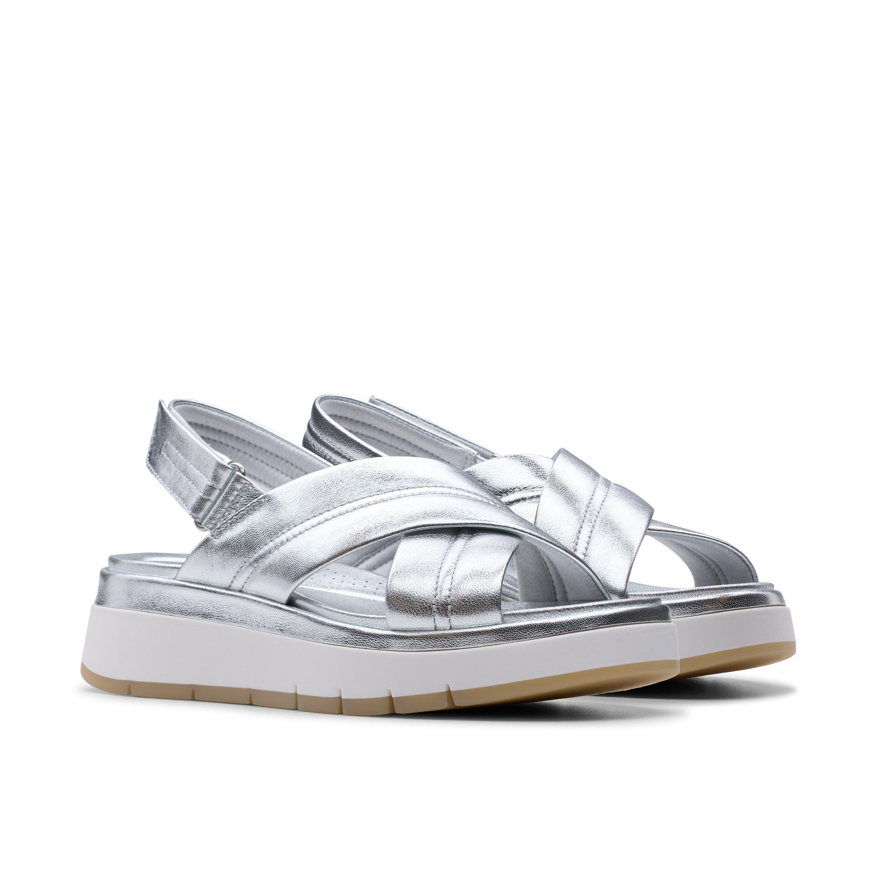 Clarks Tuscan Cross Silver Leather Flat Sanda