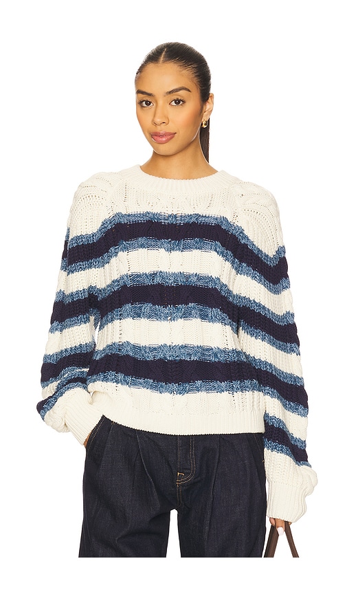Free People Frankie Cable Striped Pullover in Ivory Combo.  XL also in L, M
