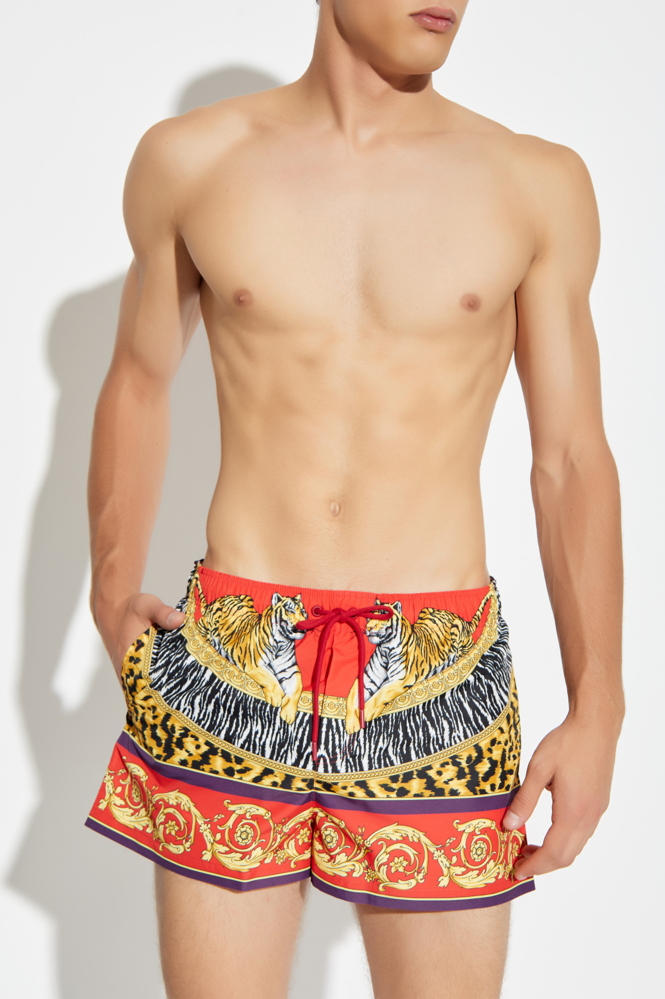 Printed Swim Shorts, Men's, Red