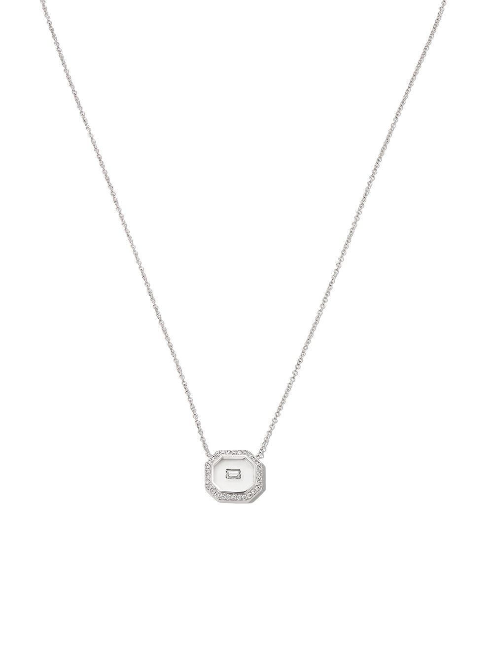 18kt white gold diamond and enamel necklace - Silver