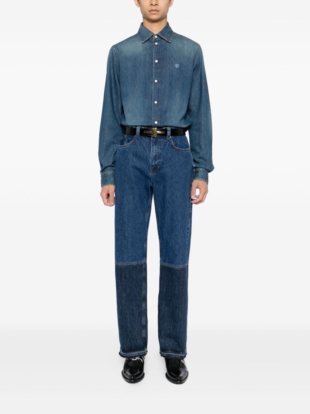 Medusa-embroidered denim shirt - Blue