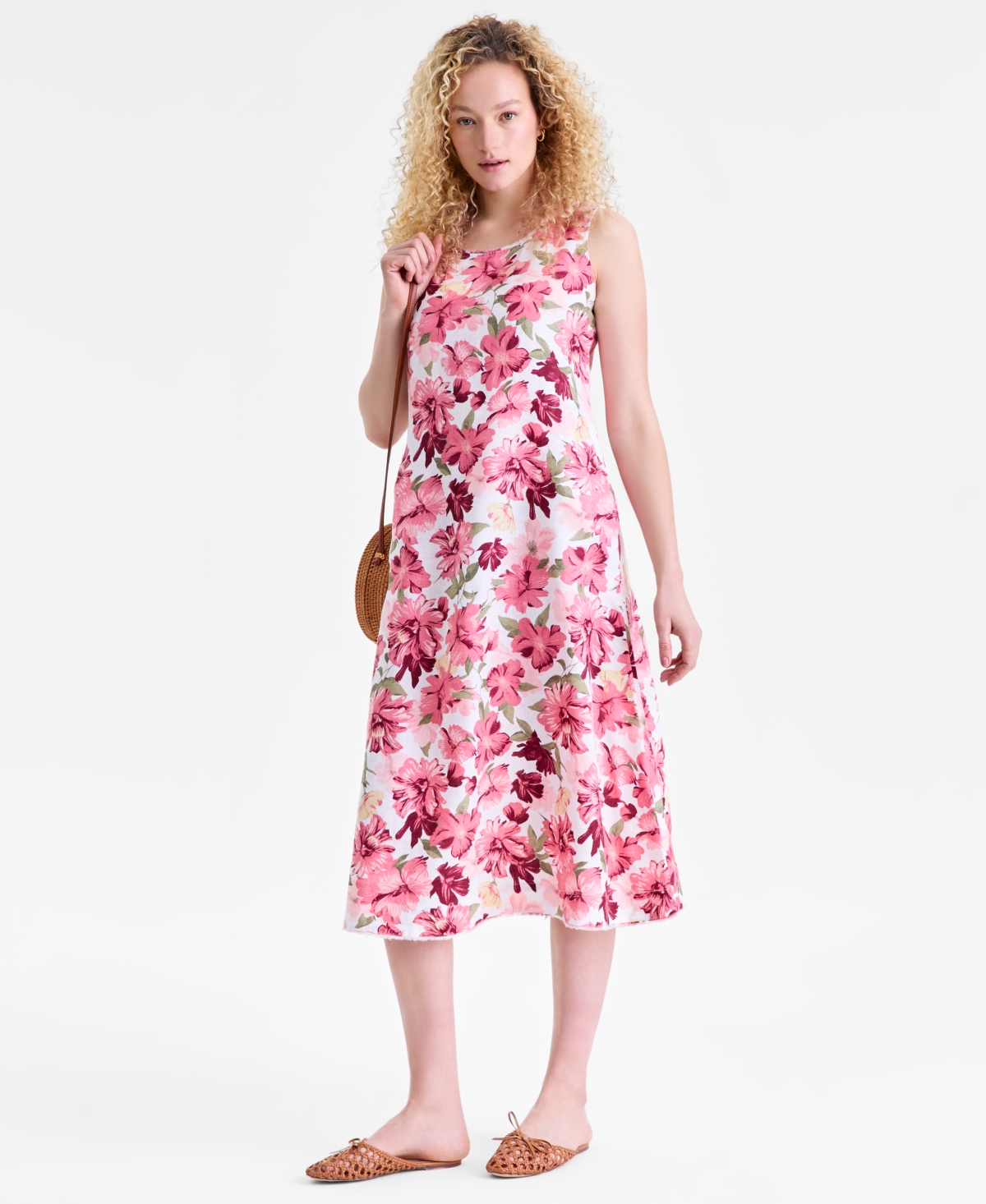 Women's 100% Linen Floral-Print Tank Midi Dress, Macy's Exclusive - Garden Floral
