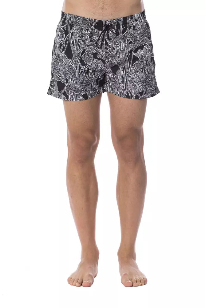 Printed Polyester Swim Shorts — Black