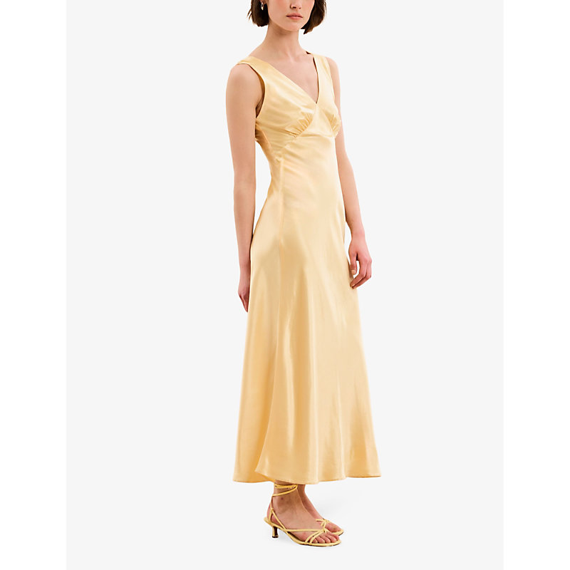 Womens Yellow Iris V-neck Sleeveless Woven Maxi Dress