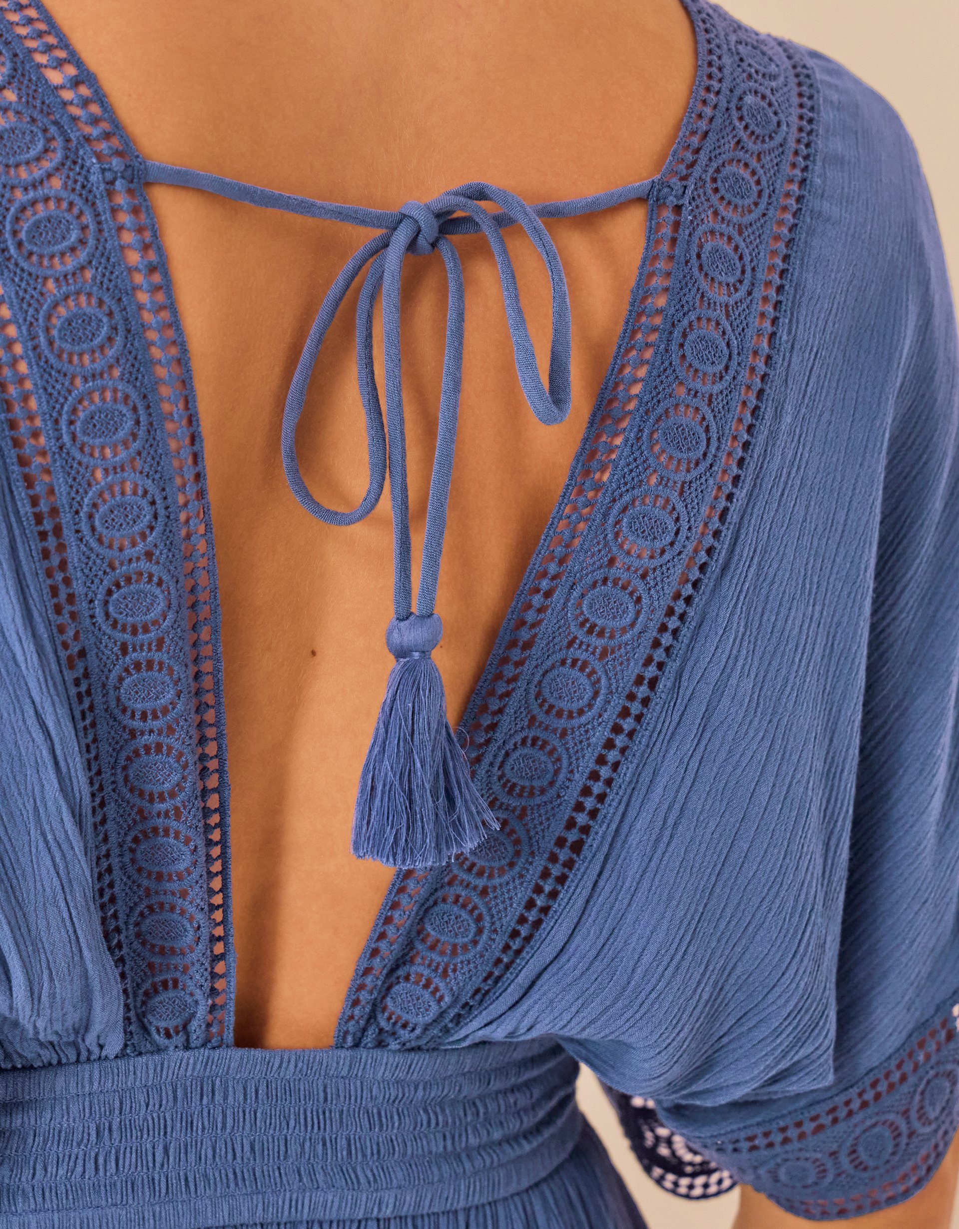 Crochet Trim Mini Kaftan Blue