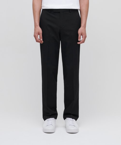 SEMI-WIDE HIDDEN ELASTIC WAISTBAND SLACKS_BLACK