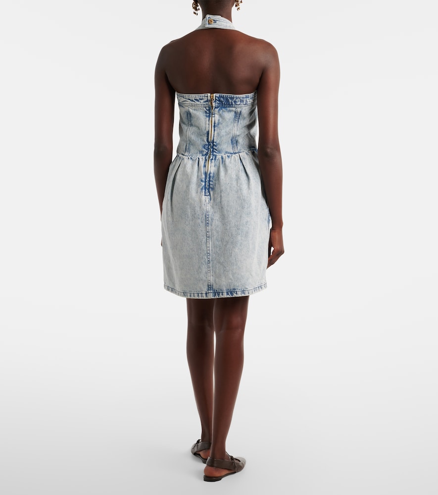 Halterneck denim minidress