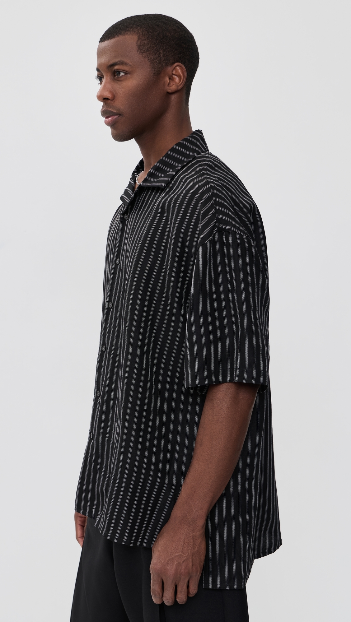Camp Collar Shirt White/Black Stripe