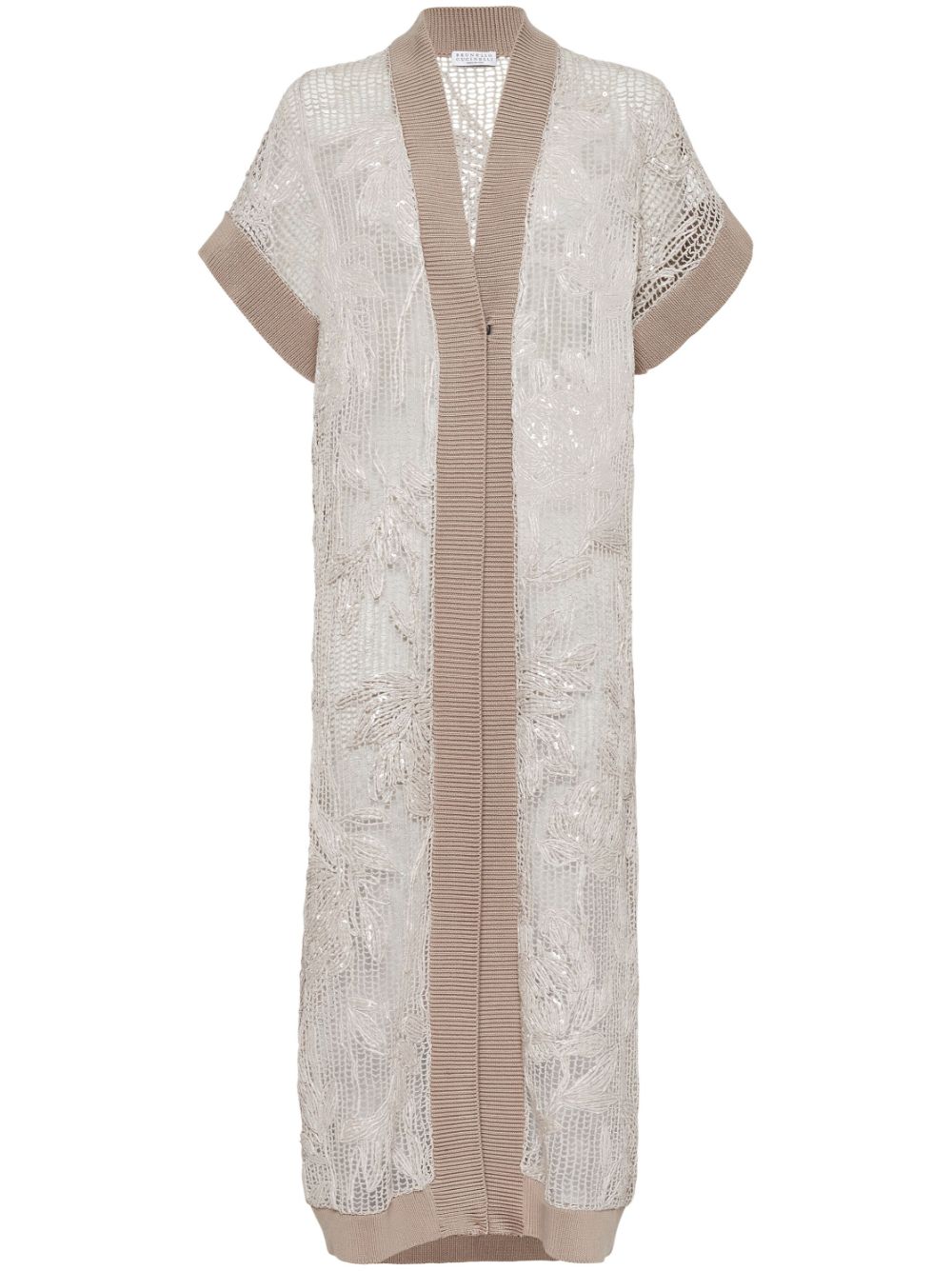 Magnolia-embroidered long cardigan - Neutrals
